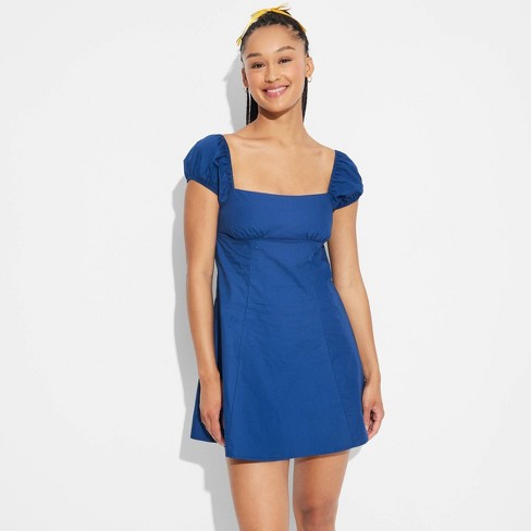 Women s Game Day Puff Short Sleeve Mini Dress Wild Fable Navy Blue L