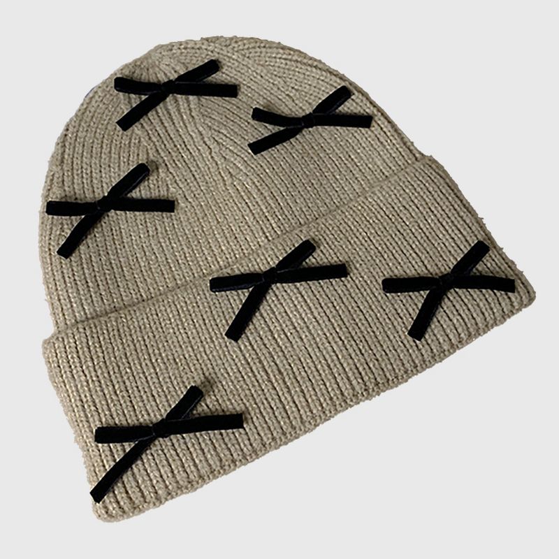Anna-Kaci Women's Knitted Beanie with Black Bow Accents - Cute & Stylish Winter Hat for Cold Weather - Brown