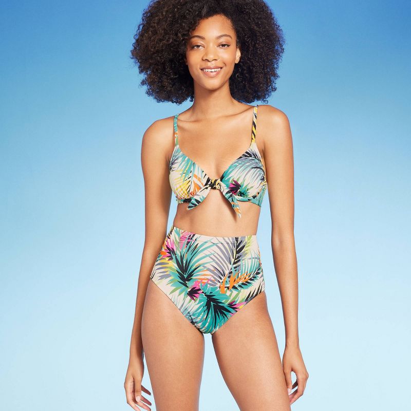 Women's High Waist Medium Coverage Bikini Bottom - Shade & Shore™ Multi Palm Print, 4 of 7