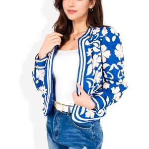 Anna-Kaci Women's Embroidered Open Front Jacket with Puff Sleeves and Floral Detailing - 1 of 4