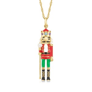 Ross-Simons 3.5-4mm Cultured Pearl and .22 ct. t.w. Multi-Gemstone Nutcracker Pendant Necklace With Multicolored Enamel in 18kt Gold Over Sterling - 1 of 3