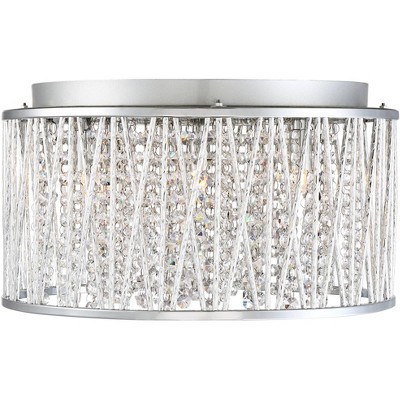 16" Chrome Crystal Drum Modern Flush Mount Ceiling Light