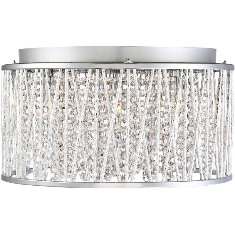 Possini Euro Design Modern Ceiling Light Flush Mount Fixture 16" Wide Chrome Woven Laser Cut Clear Crystal Beaded Strands for Bedroom Kitchen Hallway, 3 of 6