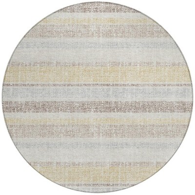 HomeRoots 8' Ivory And Beige Round Striped Washable Indoor Outdoor Area Rug