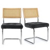 Set of 2 Kylie 20.5" Wider Flannel Upholstered Tufted Seat With Metal Chrome Legs and Woven Rattan Backrest Dining Chairs - Maison Boucle - 2 of 4