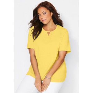 Catherines Women's Plus Size Suprema Pleat-Neck Tee - 1 of 4