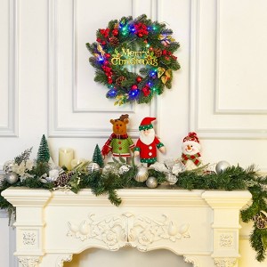 18 Inch Prelit Christmas Wreaths for Front Door with balls, pine cones, and leaves for Fireplace Window Indoor Outdoor Xmas Decorations - 1 of 4
