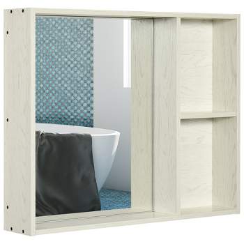 kleankin 31.5" x 25.5" Medicine Cabinet with Mirror, 2-Tier Storage Shelf, Wall Mounted Bathroom Cabinet, White
