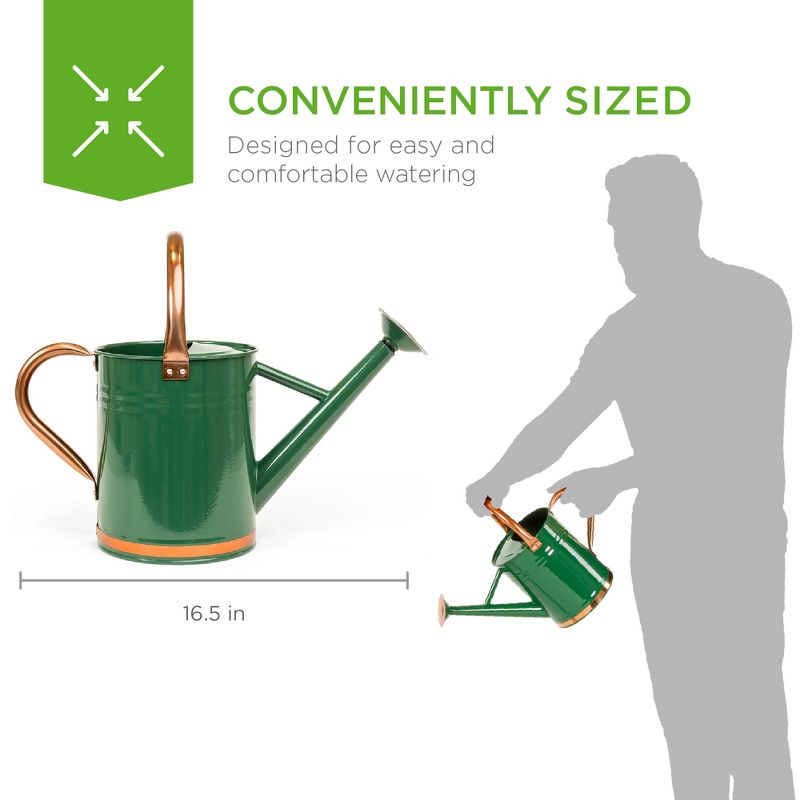 Best Choice Products 1-Gallon Galvanized Steel Watering Can for Gardening w/ O-Ring, Top Handle, Copper Accents, 4 of 8