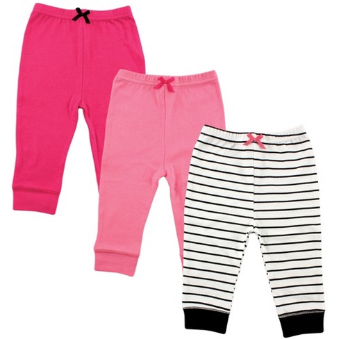 Luvable Friends Baby and Toddler Girl Cotton Pants 3pk, Girl Black Stripe - image 1 of 1