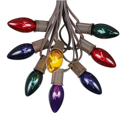 Novelty Lights 25 Feet C9 Christmas String Light Set, Vintage Holiday Hanging Light Set, Brown Wire