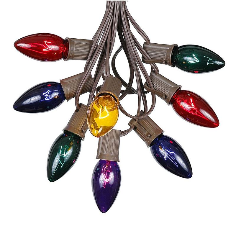 Novelty Lights 25 Feet C9 Christmas String Light Set, Vintage Holiday Hanging Light Set, Brown Wire, 1 of 7