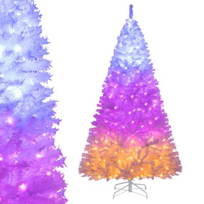 Tangkula 7 FT Pre-Lit Artificial Christmas Tree Hinged White Xmas Tree w/ 1346 PVC Branch Tips
