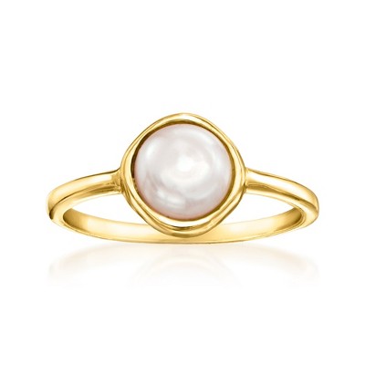 Ross-Simons 6.5-7mm Cultured Button Pearl Ring in 18kt Gold Over Sterling