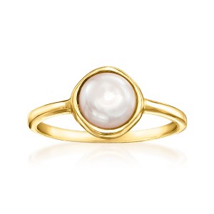 Ross-Simons 6.5-7mm Cultured Button Pearl Ring in 18kt Gold Over Sterling - 1 of 4