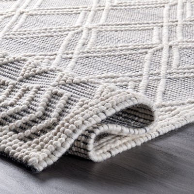 Handmade Gray Wool Tufted Trellis Round Area Rug