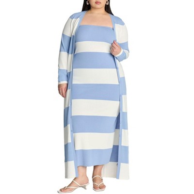 ELOQUII Women's Plus Size Long Striped Cardigan
