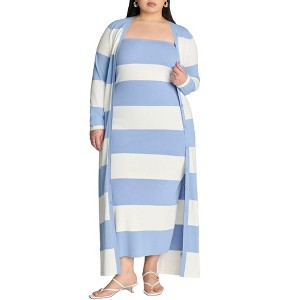 ELOQUII Women's Plus Size Long Striped Cardigan - 1 of 3
