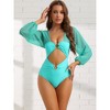 INSPIRE CHIC Women's Cut Out Ring Plunge Neck Shirred Long Sleeves Mesh Tummy Control Monokini Swimsuit 2 Sets - 4 of 4
