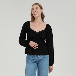 Blusa tipo babydoll de manga larga globo con encaje - Universal Thread™