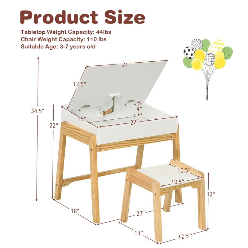 Costway Kids Table & Chair Set Wooden Activity Art Study Desk w/Storage Space, 3 of 11