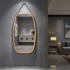 Costway 30'' Modern Rectangle Wall Hanging Framed Mirror w/ Faux Leather Strap Bathroom - 2 of 4