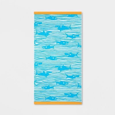 XL Shark Striped Beach Towel Blue - Sun Squad™