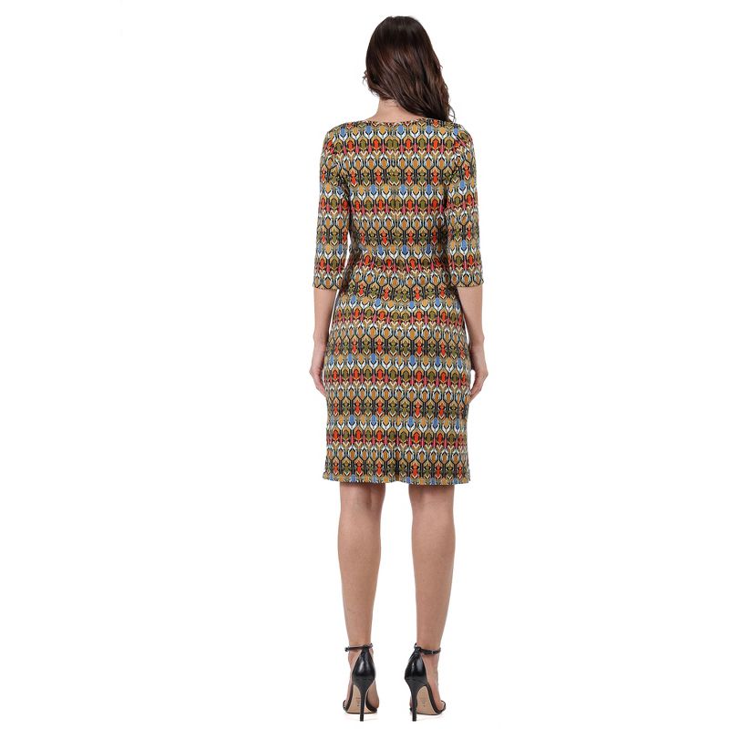 24seven Comfort Apparel Fall Geometric Print Knee Length Faux Wrap Dress, 3 of 5