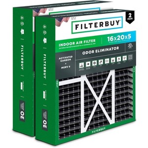 Filterbuy 16x20x5 Air Filter (2-Pack), Pleated MERV 8 Odor Eliminator HVAC AC Furnace Filters w/ Activated Carbon for Honeywell, Lennox X0592, & More - 1 of 4