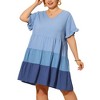 Agnes Orinda Women's Plus Size Color Block Ruffle Short Sleeve Flowy Chambray Mini Babydoll Dress - 2 of 4