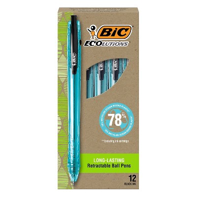 BIC Ecolutions Ocean-Bound Retractable Ballpoint Pens Medium Point Black Ink Dozen (BPRR11-BLK)