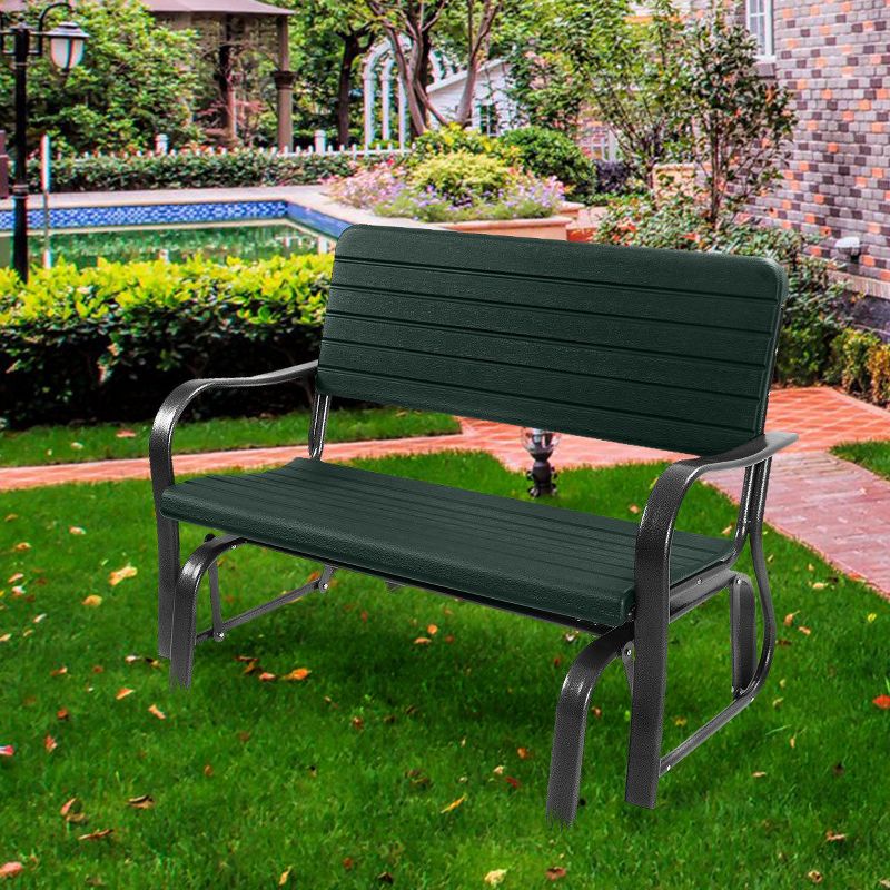 Costway Outdoor Patio Swing Porch Rocker Glider Bench Loveseat Garden Seat Steel New Borwn/Green, 3 of 11