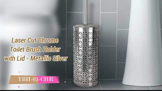 Laser Cut Chrome Toilet Brush Holder with Lid - Metallic Silver - Nu Steel, 2 of 5, play video