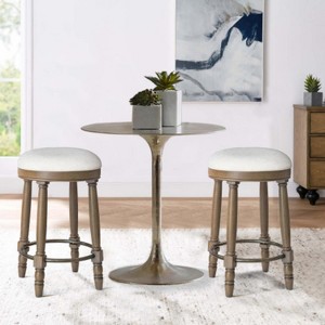 Light Oak Bar Stools Set of 2, 26" Counter Height, 360° Swivel Wood Bar Stools - 1 of 4