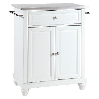 Cambridge Stainless Steel Top Portable Kitchen Island - White - Crosley: Hardwood Frame, Adjustable Shelves