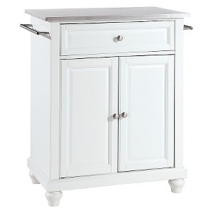 Cambridge Stainless Steel Top Portable Kitchen Island - White - Crosley: Hardwood Frame, Adjustable Shelves - 1 of 4