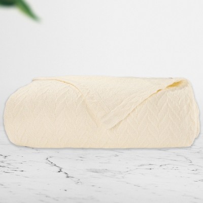 Ivory King-Sized Herringbone 100% Cotton All-Season Blanket