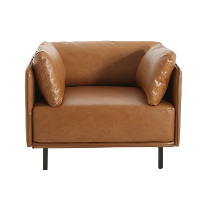 Lirago, Vintage Brown Faux Leather Lounge Chair - Solid Wood Frame, Steel Legs, Modern Design for Living Room & Office