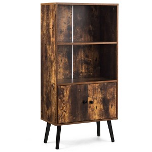 Costway 2-Tier Retro Bookcase Bookshelf w/3 Compartment&2 Doors Industrial Cabinet - 1 of 4