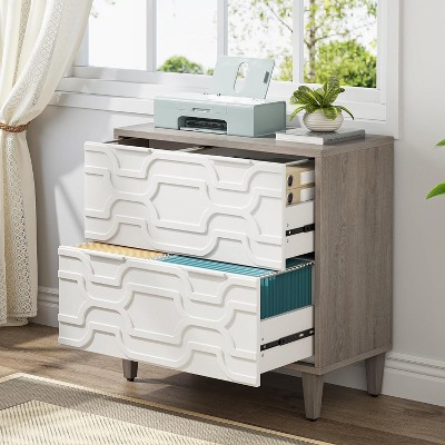 Gray and White 2-Drawer Legal Size Wood File Cabinet