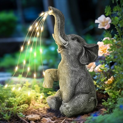 GIGALUMI Solar Watering Elephant Statue for Gift, Outdoor Garden Decor for Patio, Yard and Lawn, Constant Lights for Mom, Grandma & Wife