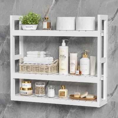Bathroom Shelves Over Toilet Storage - 3 Tier Wall Mounted Bamboo Bathroom Shelf Organizer
