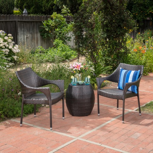 Pierce 3pc Wicker Chat Set Stacking Outdoor Chairs Accent Table Christopher Knight Home Target