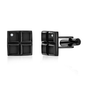 Metallo Mens Stainless Steel, Square Single CZ Cuff Links - Black Plated - Black - 1 of 3
