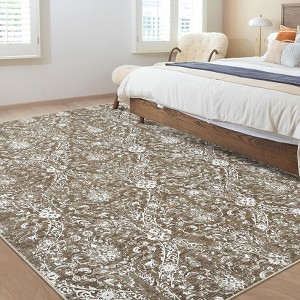 GOCAPTAIN Vintage Washable Area Rug, Foldable Thin Accent Rug, Stain-Resistant Distressed Carpet, Floral Print Soft Mat for Bedroom Living Room - 1 of 4