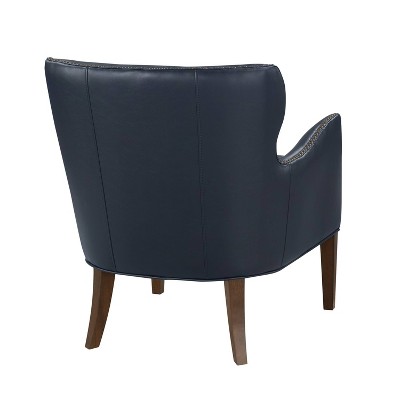 Midnight Blue Faux Leather Accent Chair with Wood Legs
