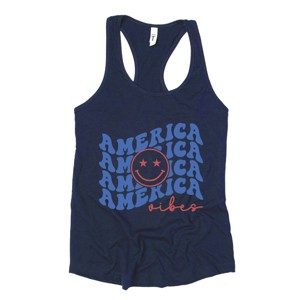 Simply Sage Market America Vibes Stacked Racerback Tank - M - Navy - 1 of 3