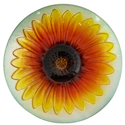 20.5" Sunflower Glass Bird Bath with Black Metal Stand