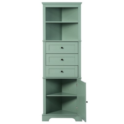 TiramisuBest Green Triangle Tall Cabinet with 3 Drawers and Adjustable Shelves for Bathroom, Kitchen or Living Room, MDF Board with Painted Finish