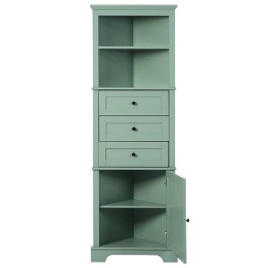 TiramisuBest Green Triangle Tall Cabinet with 3 Drawers and Adjustable Shelves for Bathroom, Kitchen or Living Room, MDF Board with Painted Finish - 1 of 4